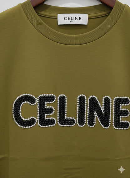 Women's Celine green regular fit luxury T-shirt
