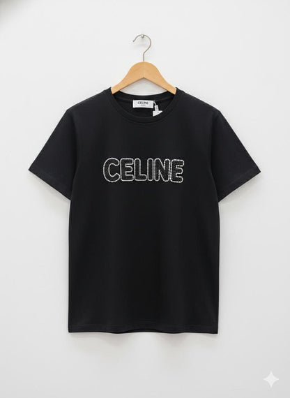 Celine black premium Italian cotton T-shirt for women

