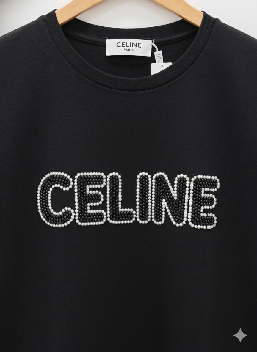 Women's Celine black regular fit luxury T-shirt
