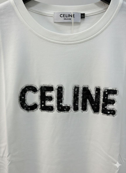 Women's Celine white regular fit luxury T-shirt
