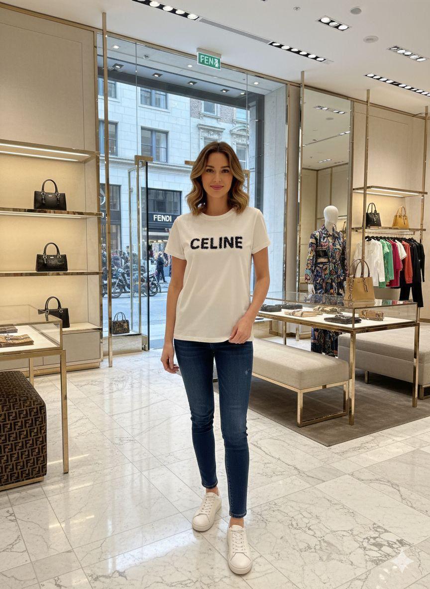 Premium Celine white casual T-shirt for women

