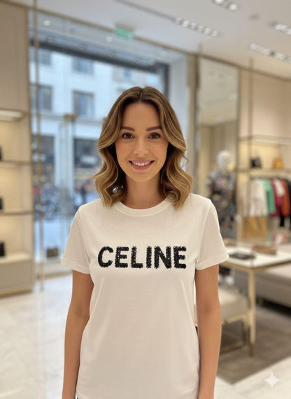 Celine white designer-inspired ladies cotton tee
