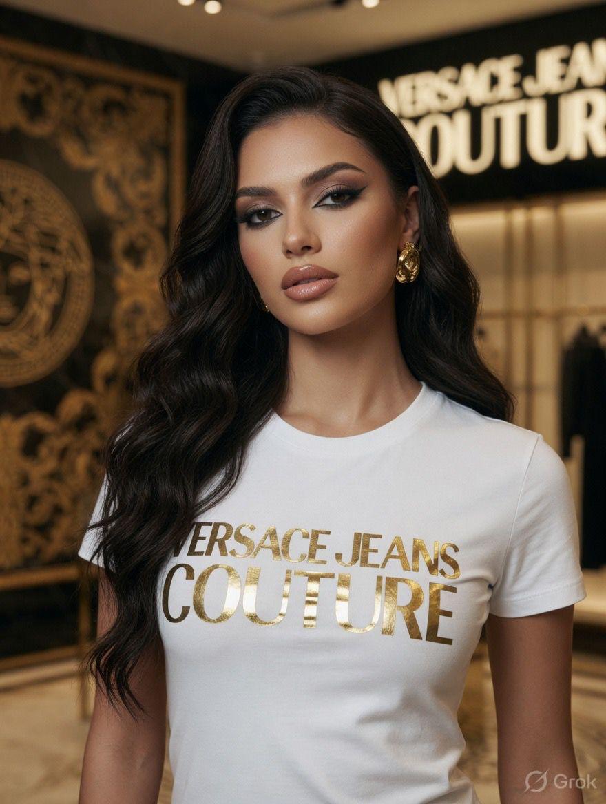 Women's Versace white regular fit luxury T-shirt
