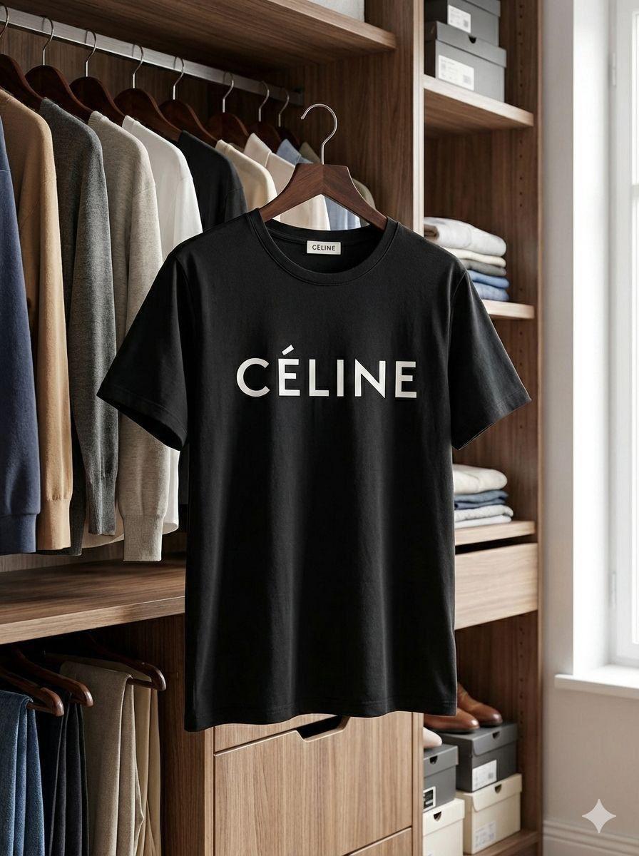 Celine black premium Italian cotton T-shirt for women
