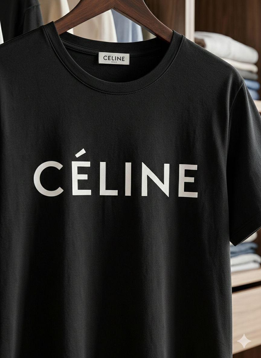 Women's Celine black regular fit luxury T-shirt
