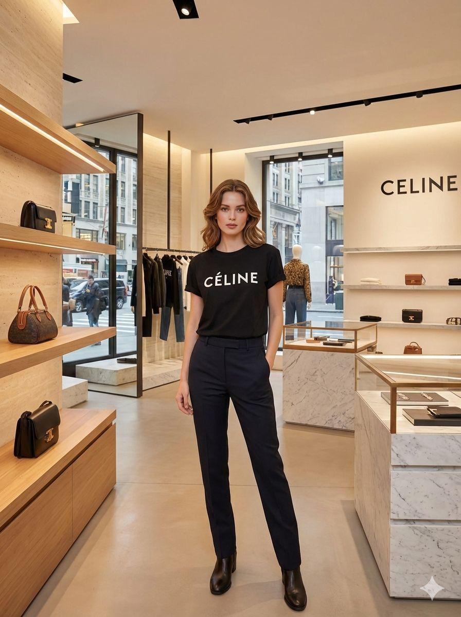 Premium Celine black casual T-shirt for women
