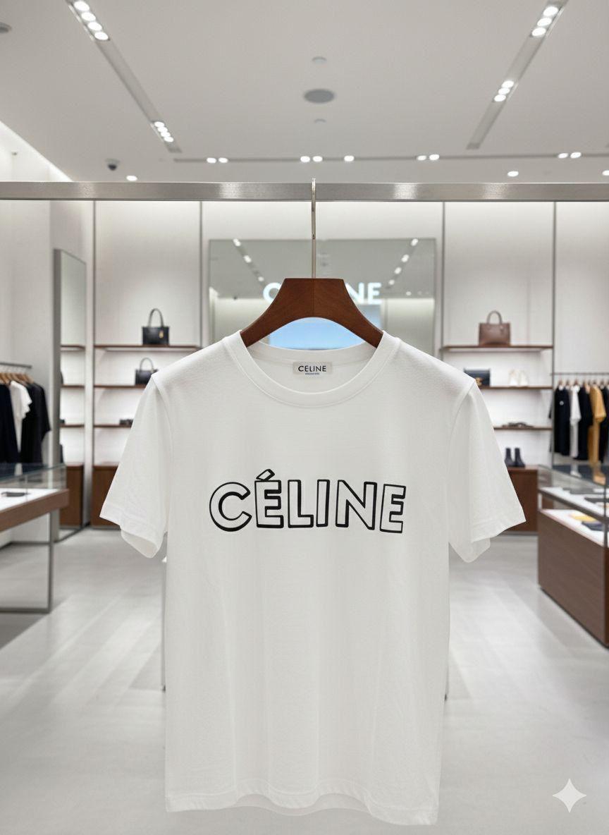 Celine white premium Italian cotton T-shirt for women
