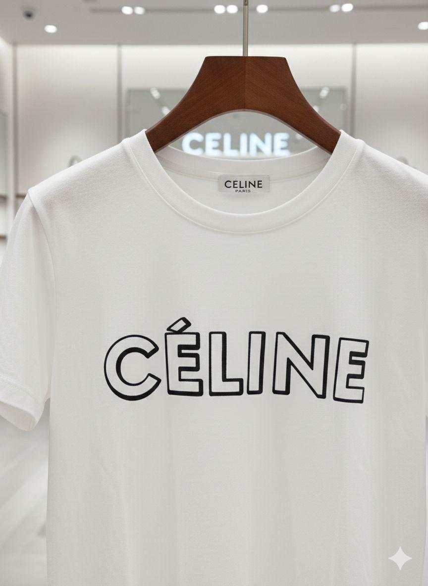 Women's Celine white regular fit luxury T-shirt
