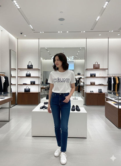 Premium Celine white casual T-shirt for women
