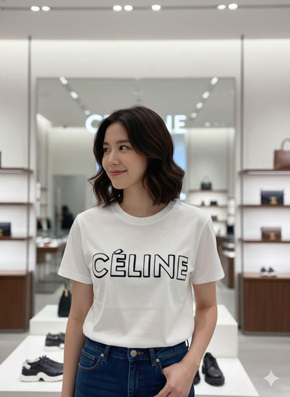 Celine white designer-inspired ladies cotton tee
