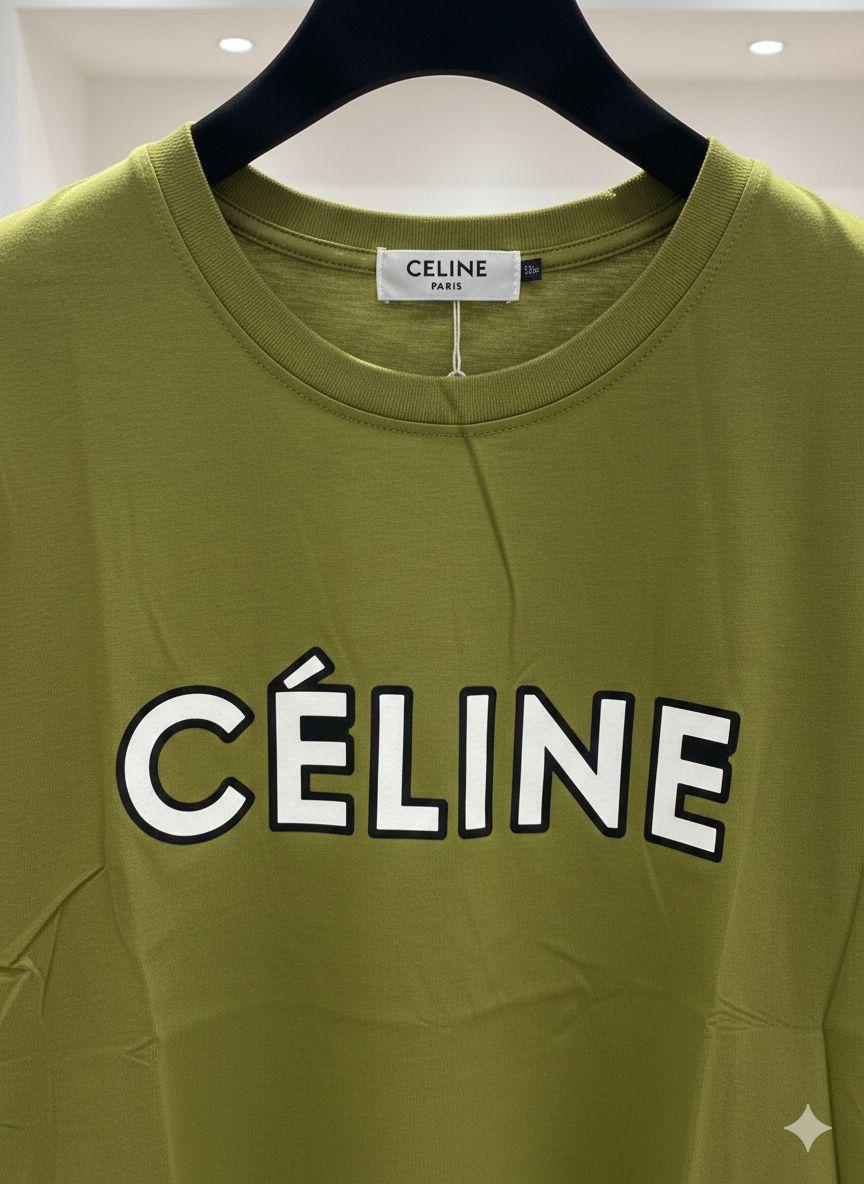 Women's Celine olive green regular fit luxury T-shirt
