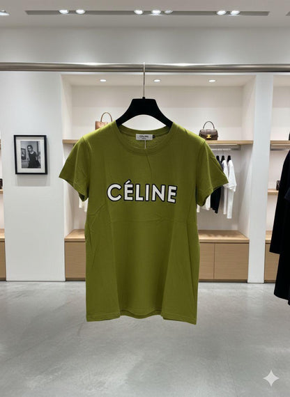 Celine olive green premium Italian cotton T-shirt for women
