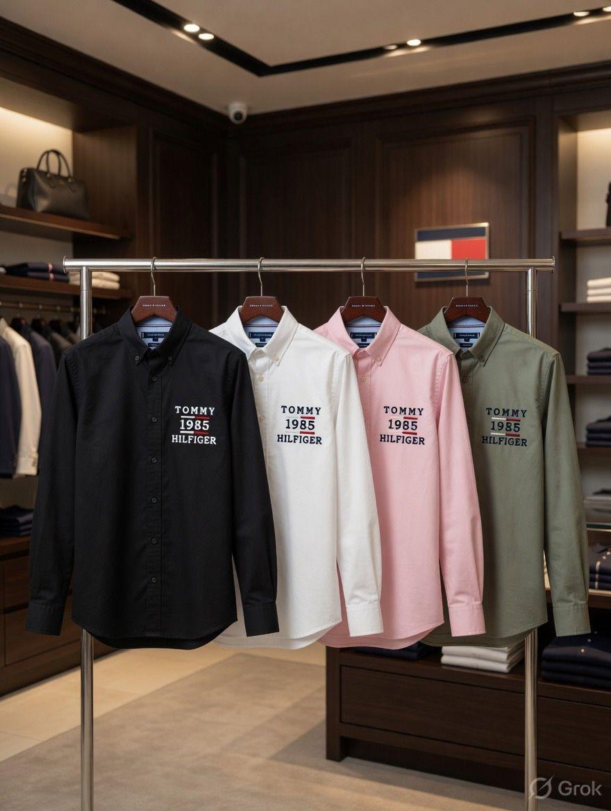 Tommy Hilfiger Kids Embroidered Oxford Shirts – Black, White, Pink & Green Collection