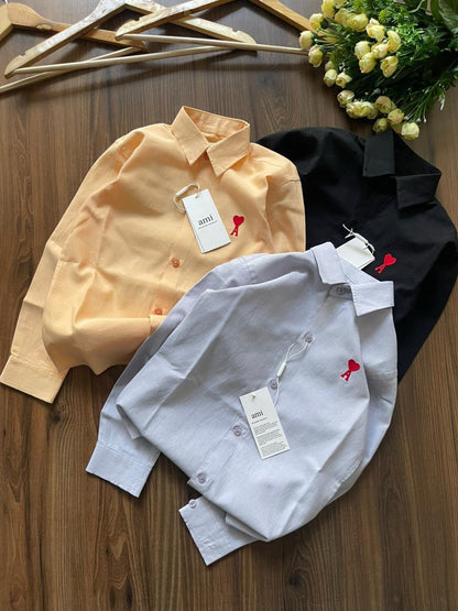 AMI Paris Kids Oxford Shirts – Black, Grey, Yellow, White & Pink Collection
