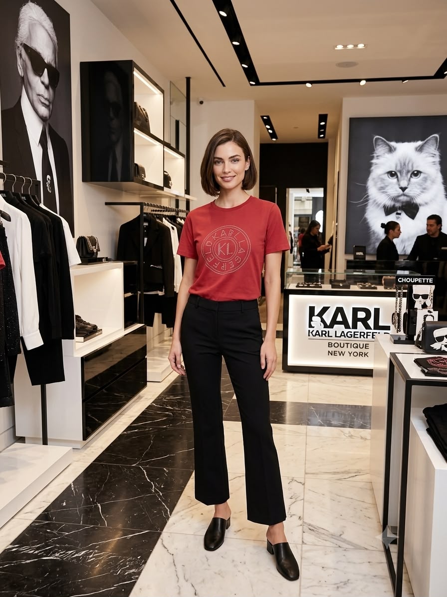 Designer-inspired Karl Lagerfeld red casual T-shirt
