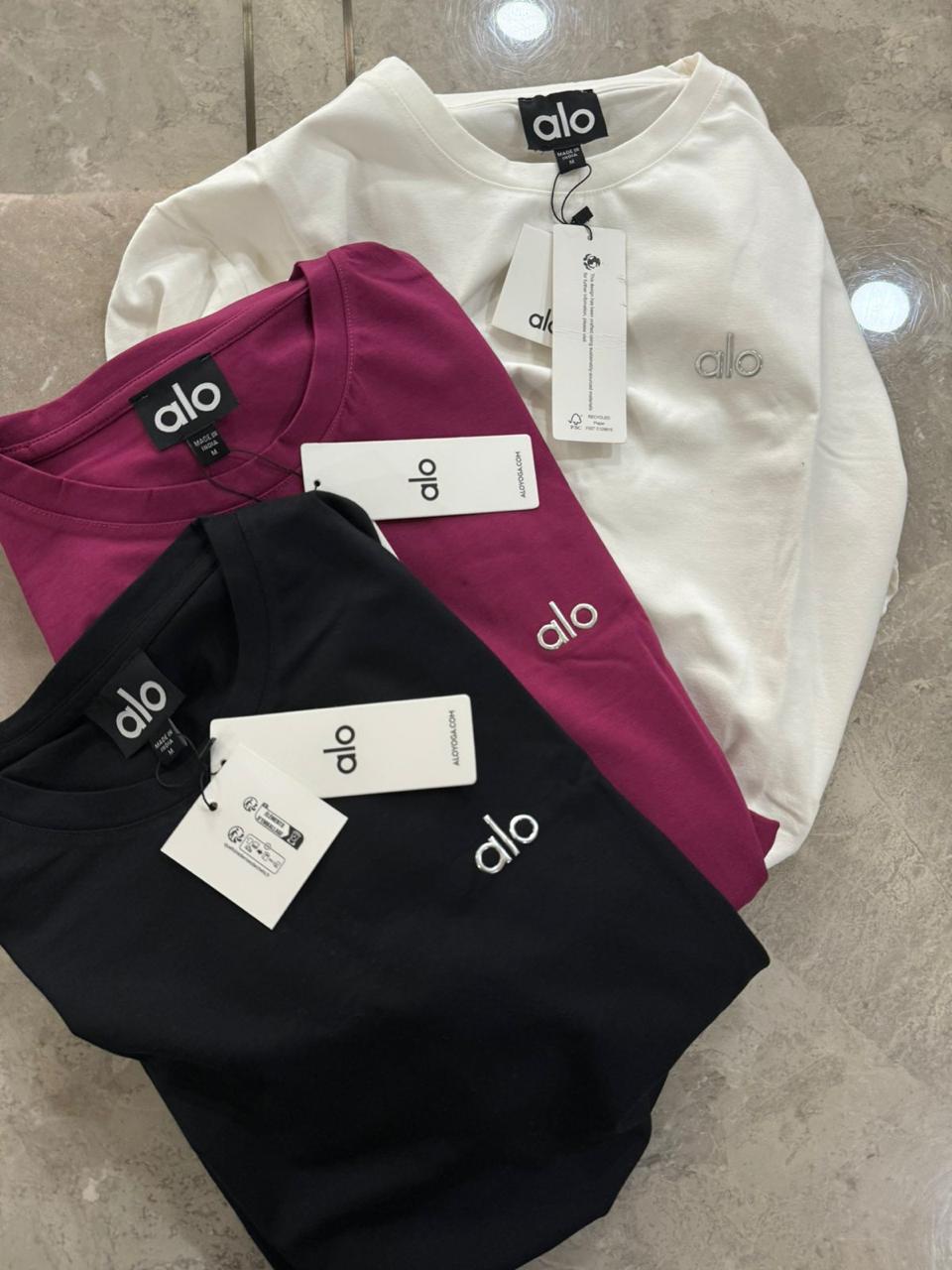 Designer-inspired ALO women's casual T-shirts with premium logo work in assorted colours
