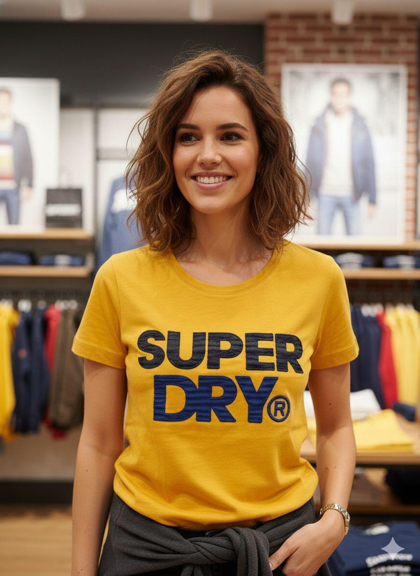 Superdry yellow premium stone work T-shirt for women
