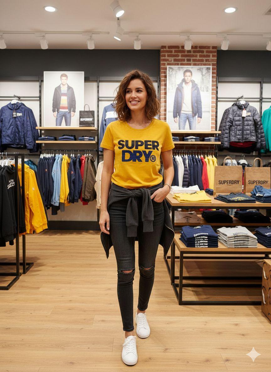 Premium Superdry yellow casual T-shirt for women

