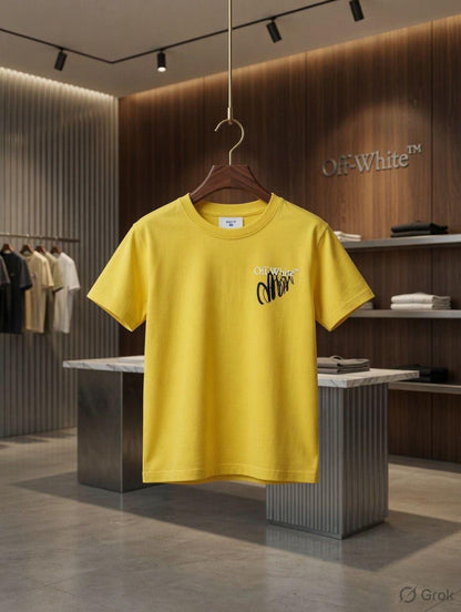 Off-White Kids Lycra Print Tee in Yellow – Front View	