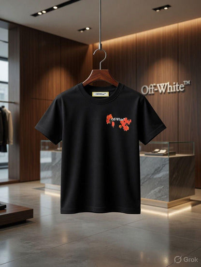Off-White Kids Lycra Print Tee in Black – Front View	