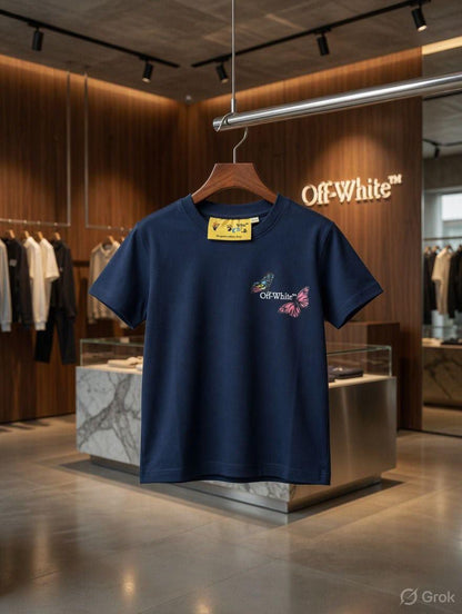 Off-White Kids Lycra Print Tee in Navy – Front View	