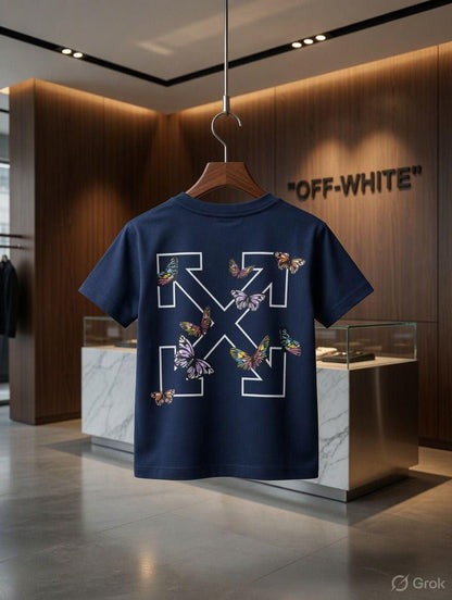 Off-White Kids Lycra Print Tee in Navy – Back View

