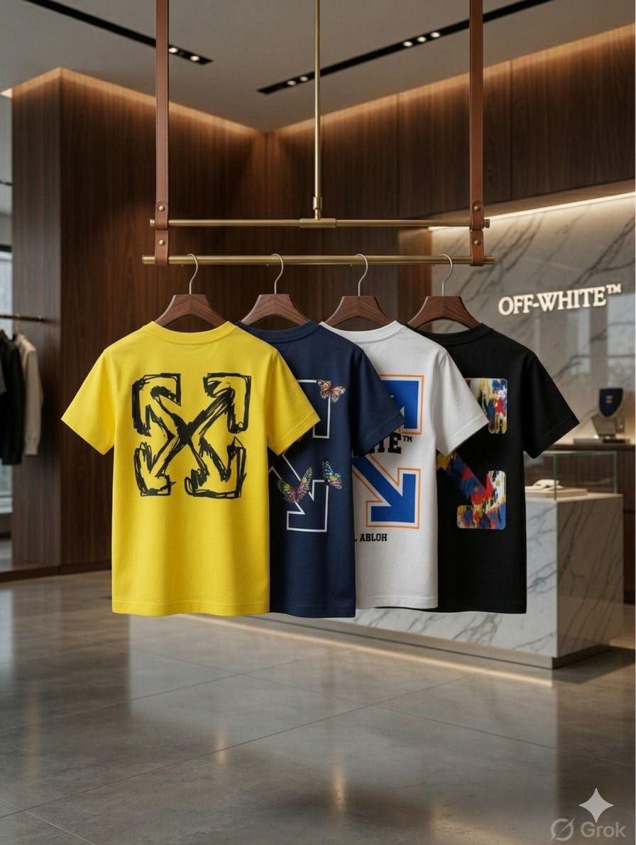 Off-White Kids Print Tees – All 4 Colour Variants – Back View
