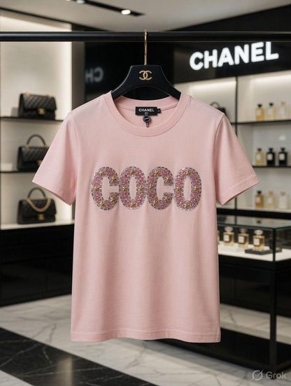 Chanel pink premium Italian cotton T-shirt for women
