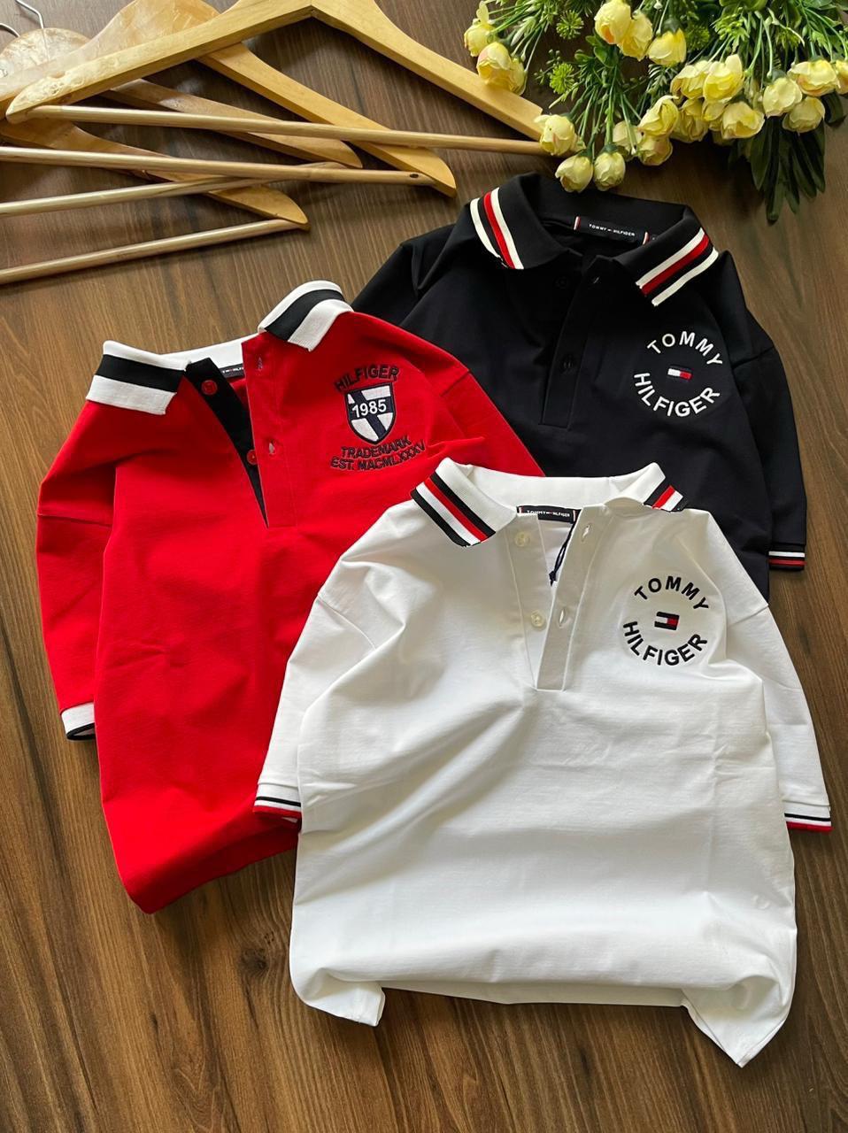 Tommy Hilfiger Kids Polos – Red, Black & White Combo
