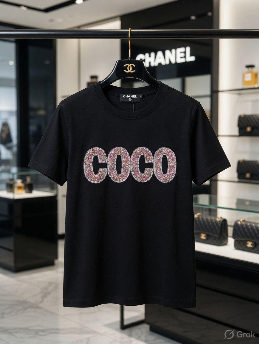 Chanel black premium Italian cotton T-shirt for women
