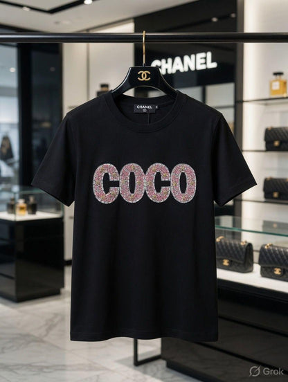 Chanel black premium Italian cotton T-shirt for women
