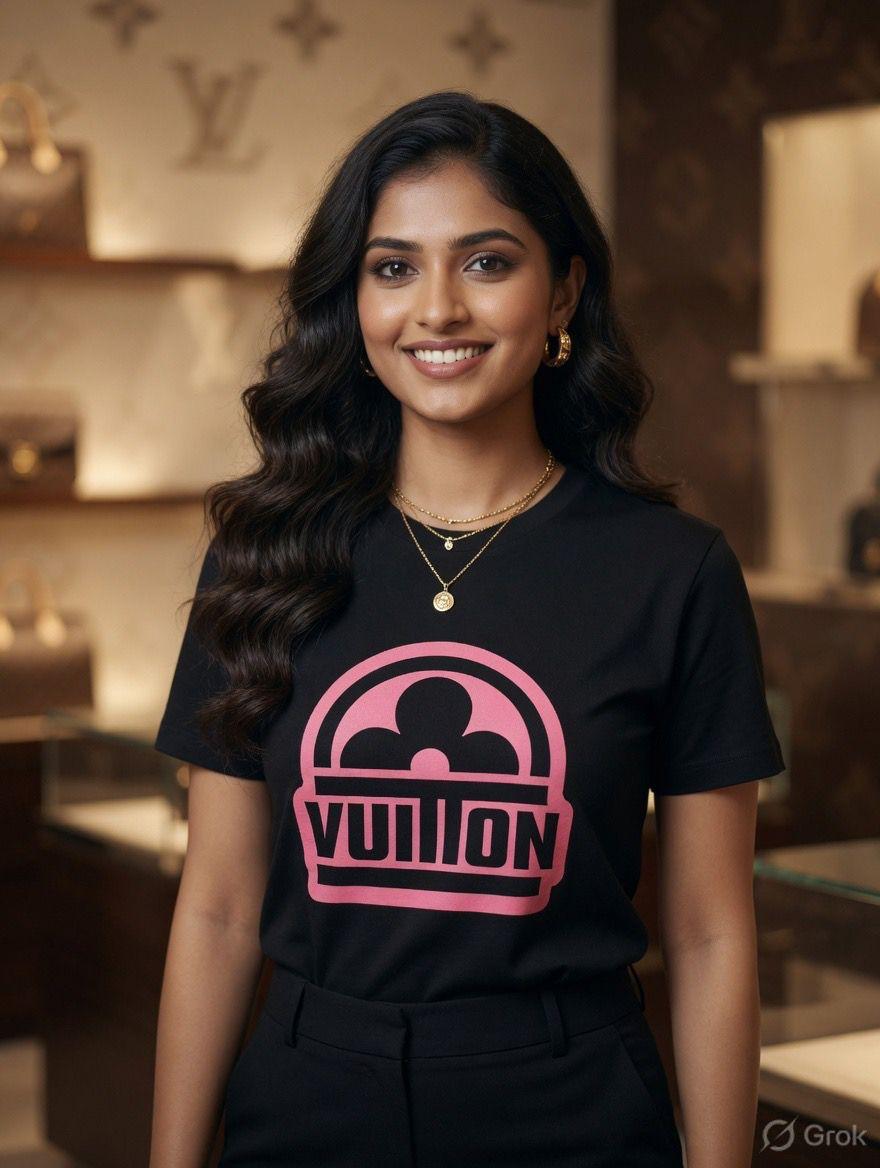 Louis Vuitton black designer-inspired ladies cotton tee
