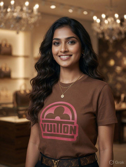 Louis Vuitton brown designer-inspired ladies cotton tee
