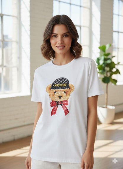 Premium Moschino Teddy white casual T-shirt for women
