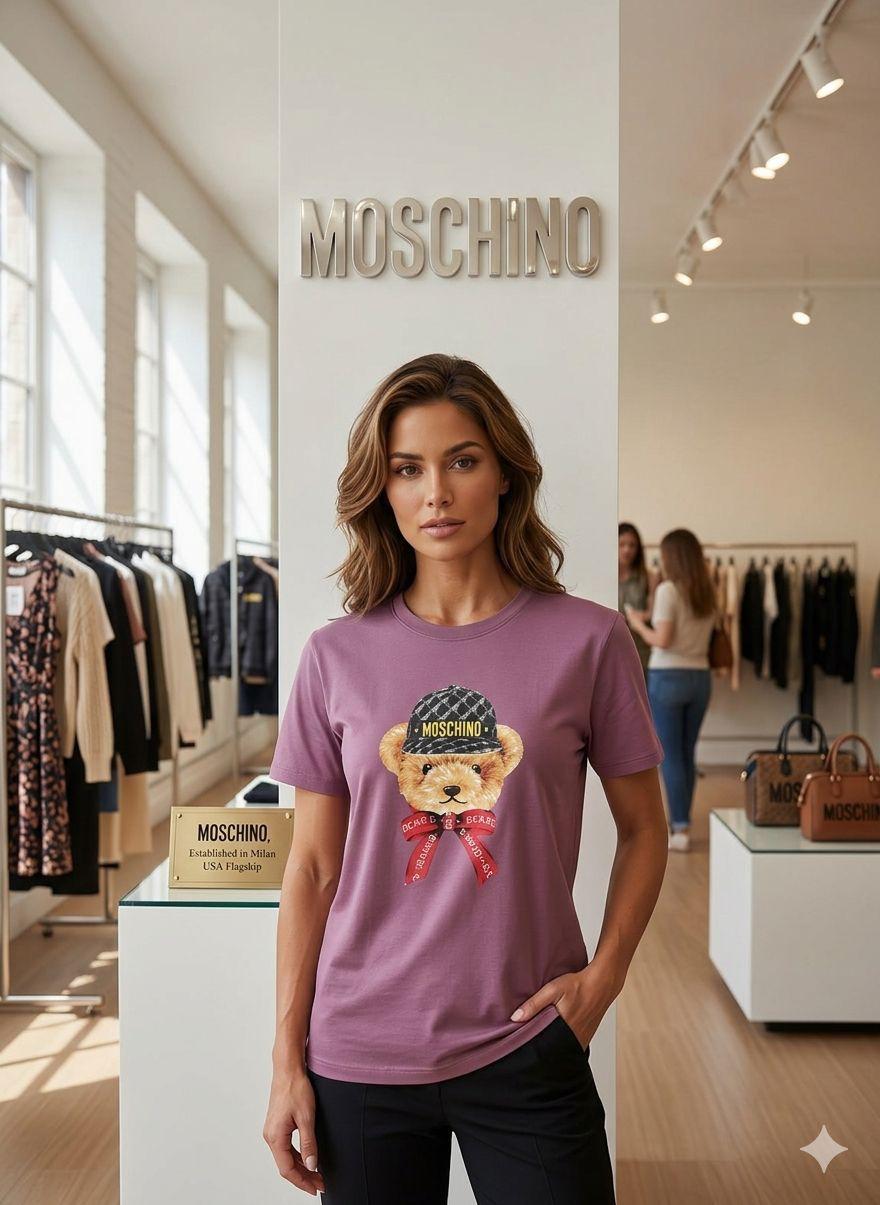 Premium Moschino Teddy pink casual T-shirt for women
