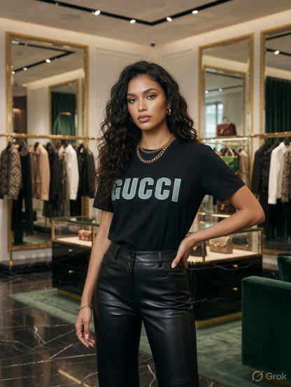 Premium Gucci black casual T-shirt for women

