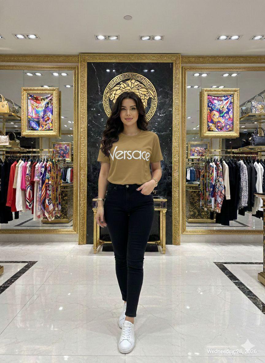 Premium Versace beige cotton T-shirt for women
