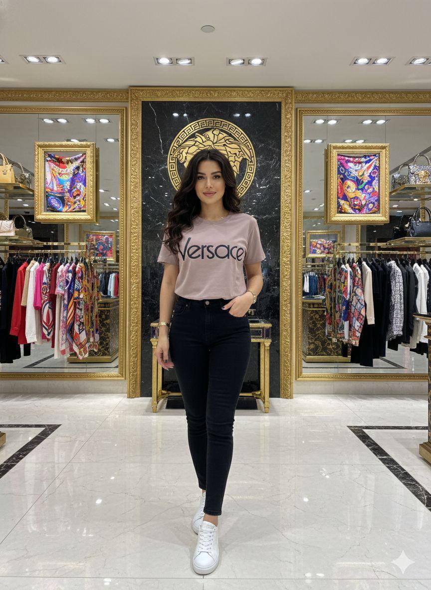 Premium Versace lilac cotton T-shirt for women
