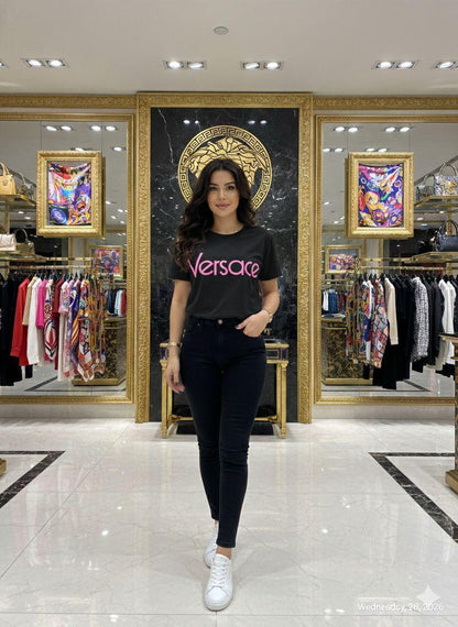 Premium Versace black cotton T-shirt for women
