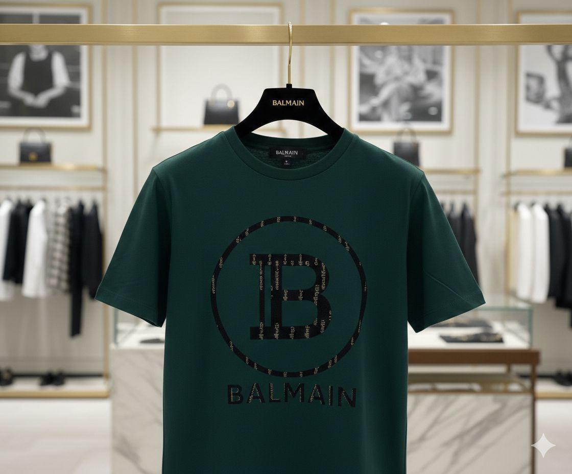 Women's Balmain green crop top in cotton peach fabric
