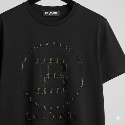 Women's Balmain black crop top in cotton peach fabric
