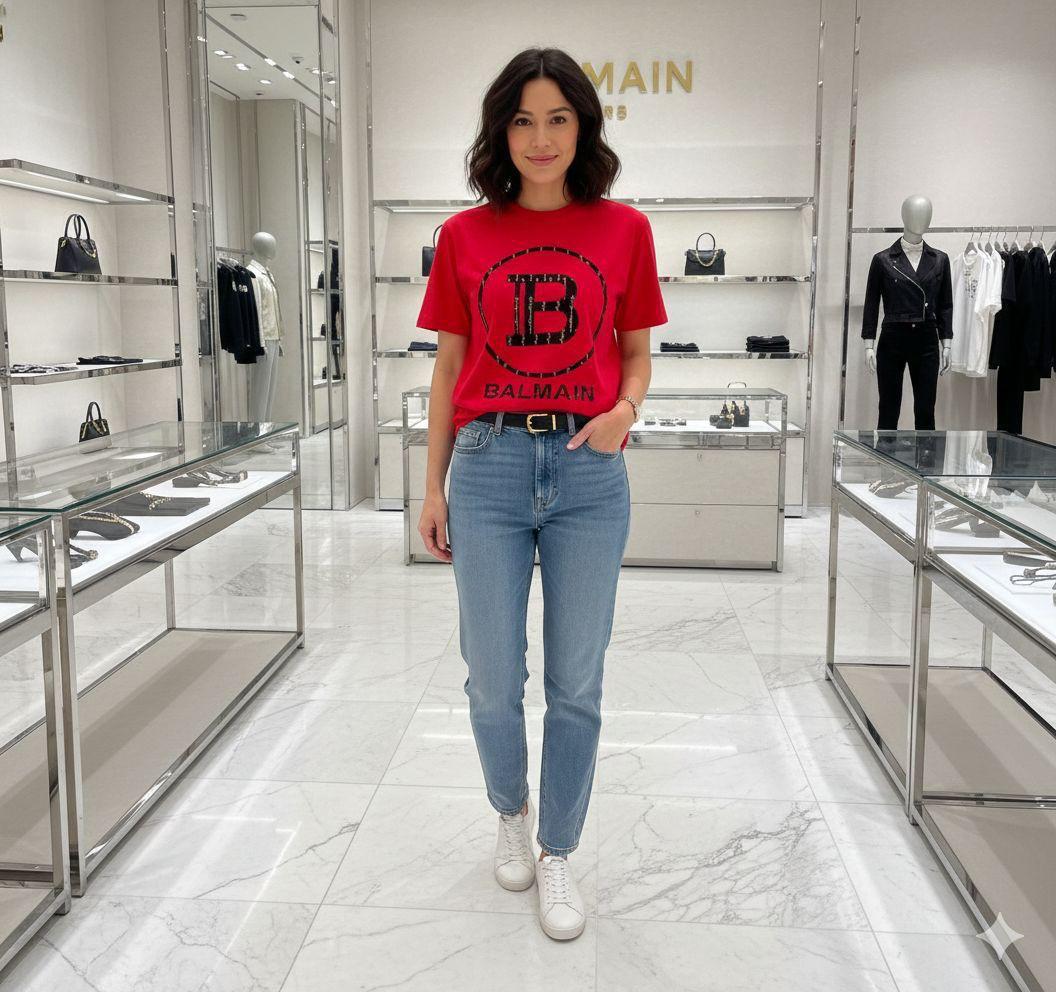 Premium Balmain red casual crop top for women
