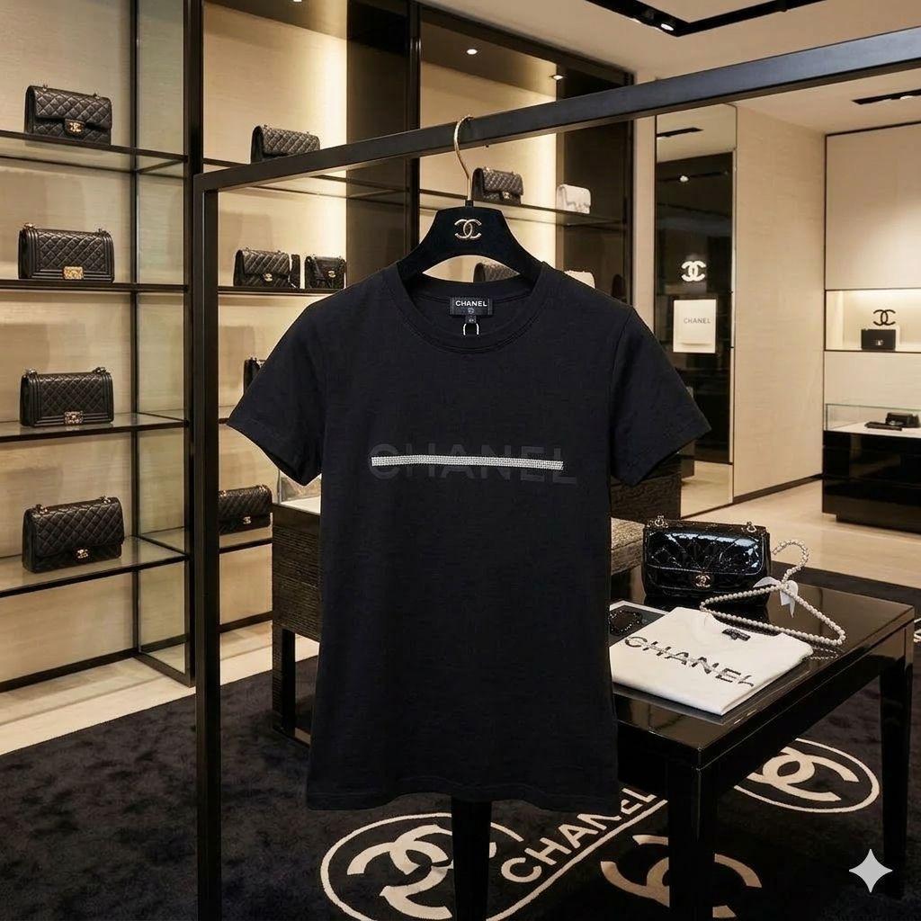 Chanel black premium Italian cotton T-shirt for women
