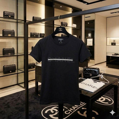 Chanel black premium Italian cotton T-shirt for women
