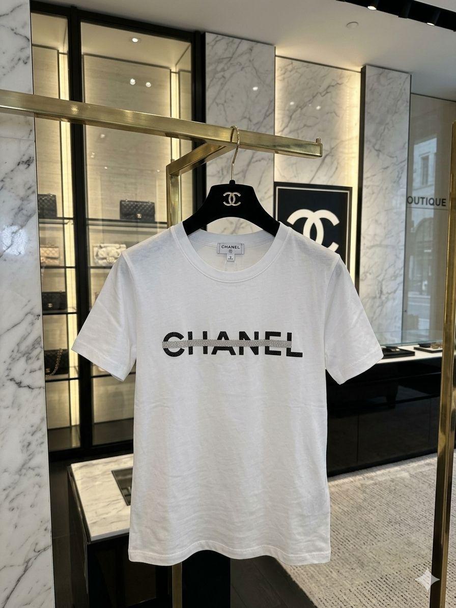 Chanel white premium Italian cotton T-shirt for women
