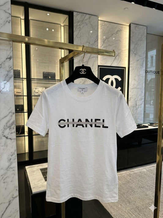 Chanel white premium Italian cotton T-shirt for women
