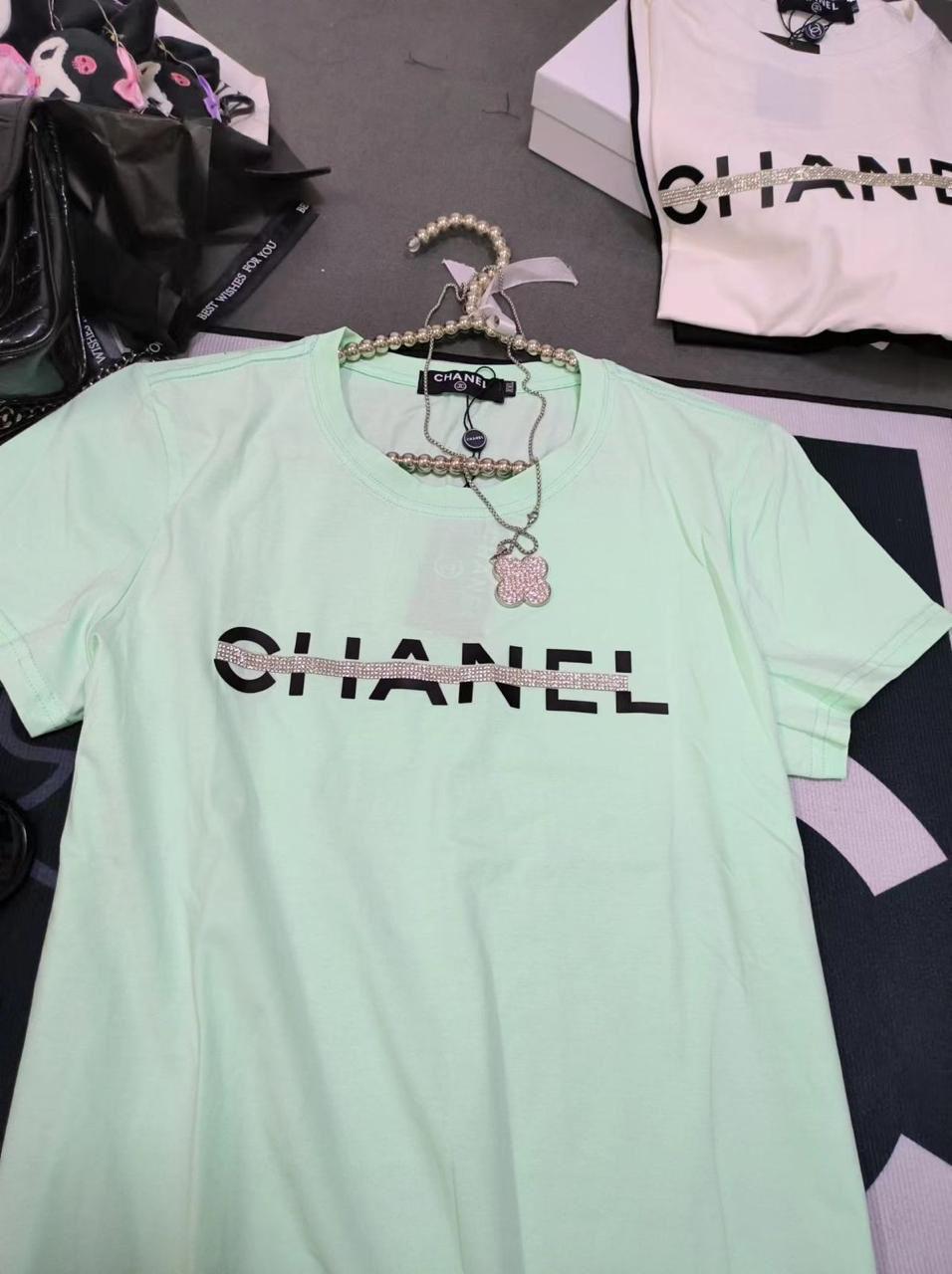 Chanel light green premium Italian cotton T-shirt for women
