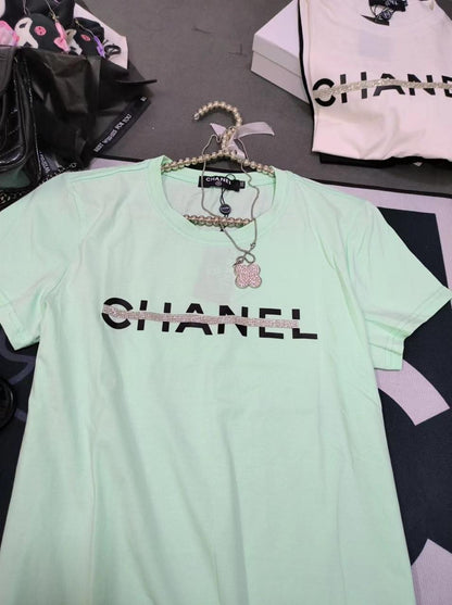 Chanel light green premium Italian cotton T-shirt for women
