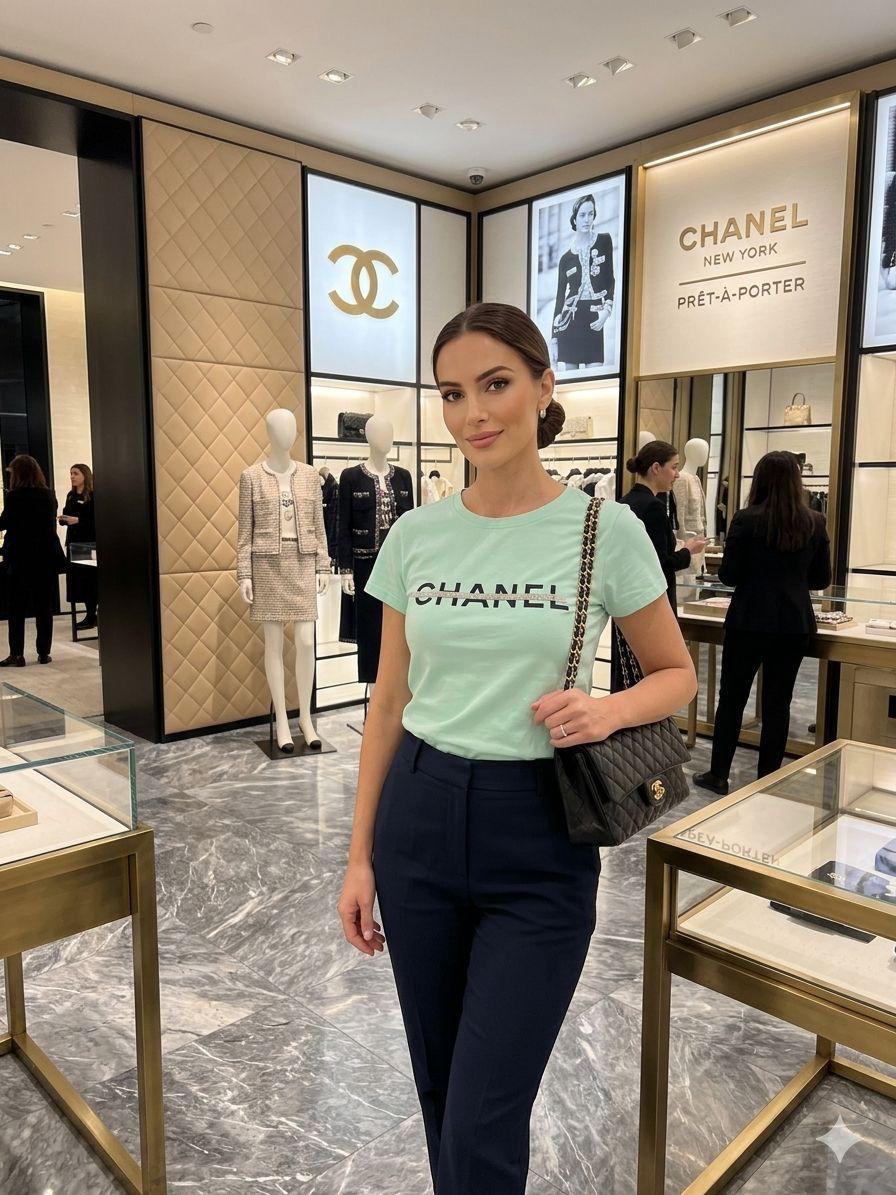 Chanel light green designer-inspired ladies cotton tee
