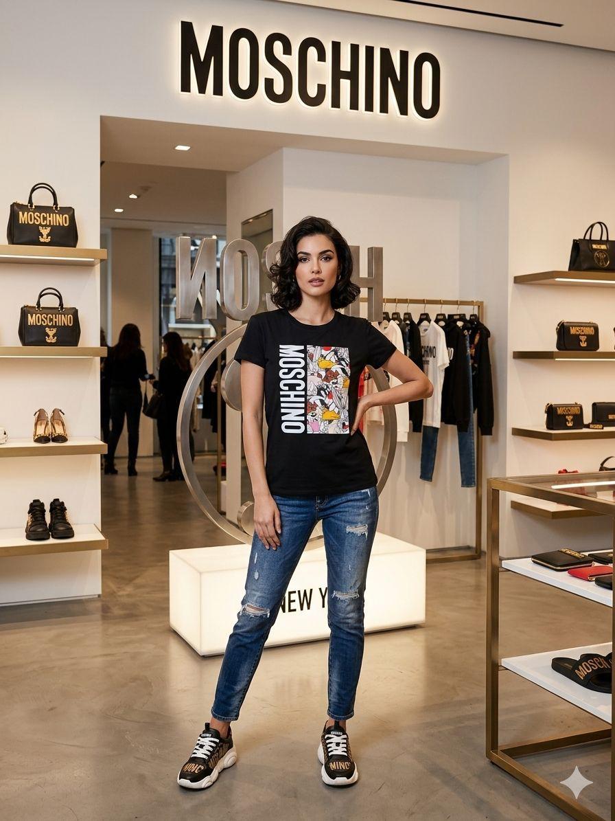 Moschino black designer-inspired ladies cotton tee
